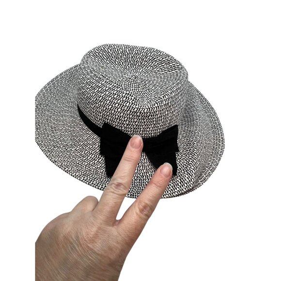 Janie and Jack "Sun Club" Girls Woven Straw Hat With Black Bow Accent Size 4-5 S - Picture 2 of 6